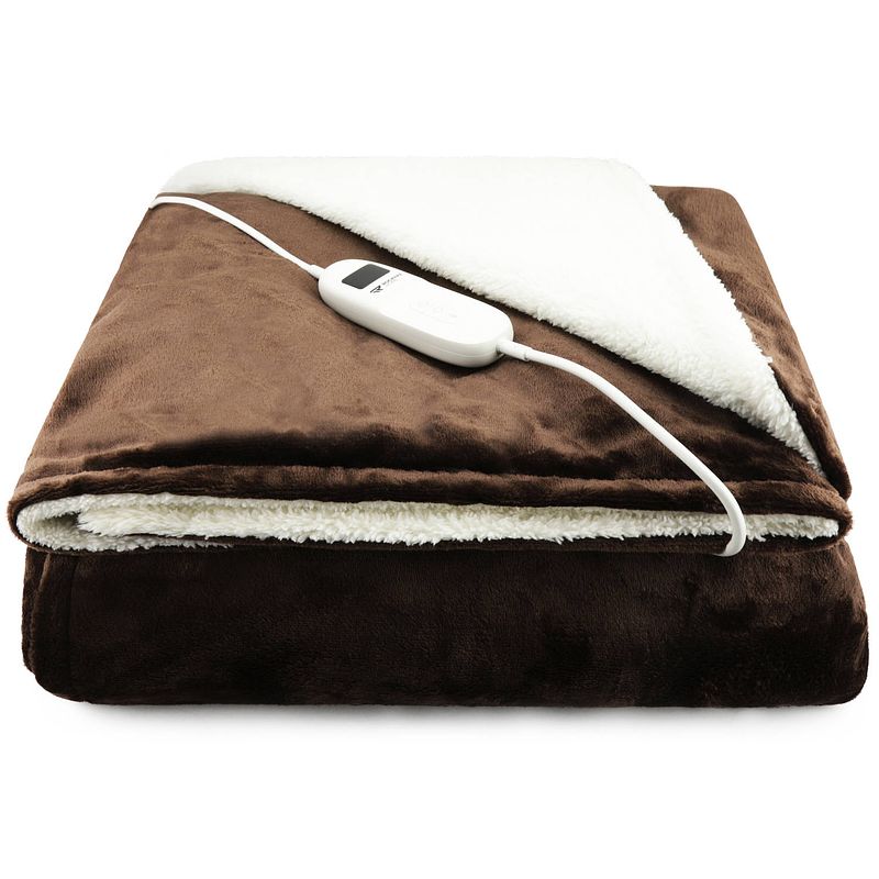 Foto van Elektrische deken - afmetingen 160 x 130 cm - 9 warmtestanden - automatische uitschakeling - xl snoer - bruin