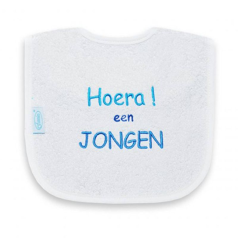 Foto van Funnies slabber hoera een jongen junior 40 cm katoen wit