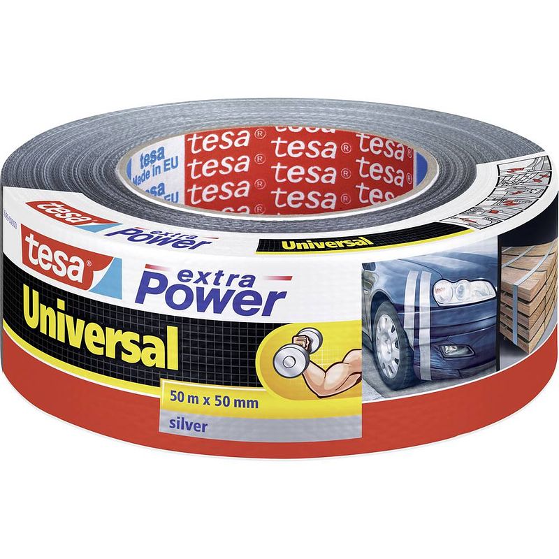 Foto van Tesa universal 56389-00000-11 textieltape tesa extra power zilver (l x b) 50 m x 48 mm 1 stuk(s)