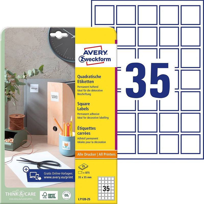 Foto van Avery-zweckform qr-code etiketten l7120-25 (n/a ),wit, vierkant, 875 stuk(s), permanent