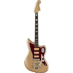 Foto van Fender gold foil jazzmaster shoreline gold eb limited edition elektrische gitaar met deluxe gigbag