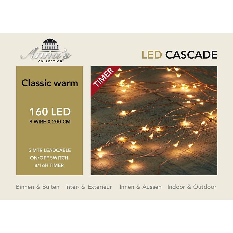 Foto van Cascade draadverlichting lichtsnoer met 160 lampjes classic warm wit met 8 lichtdraden - lichtsnoeren