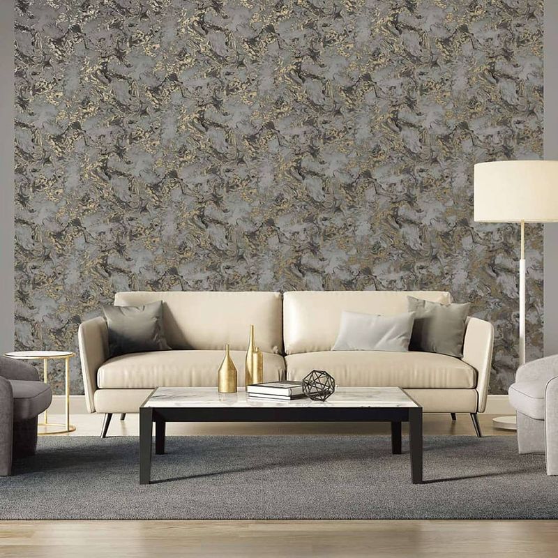 Foto van Dutch wallcoverings behang marmer grijs en goud