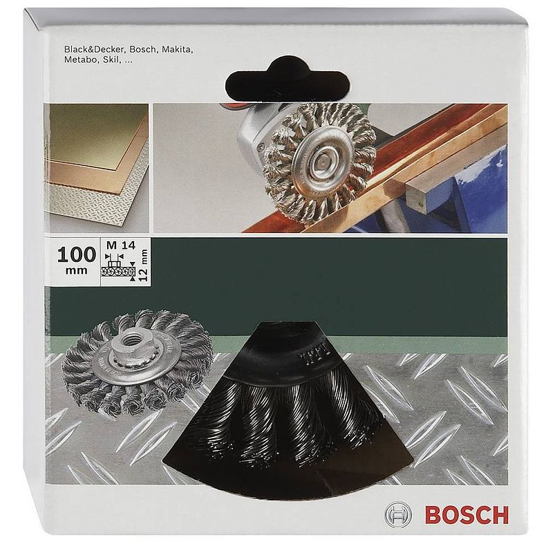 Foto van Bosch accessories schijfborstel voor haakse- en rechte schuurmachine - gevlochten draad, roestvrij, 100 mm 2609256509 1 stuk(s)