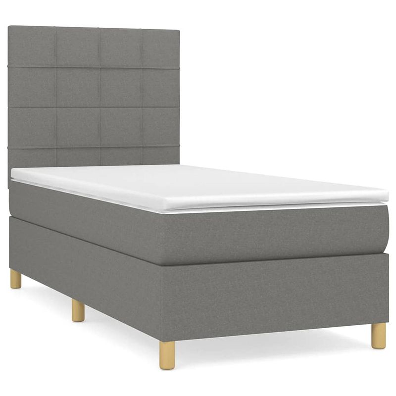 Foto van The living store boxspringbed - donkergrijs - 203 x 90 x 118/128 cm - pocketvering matras - middelharde ondersteuning -