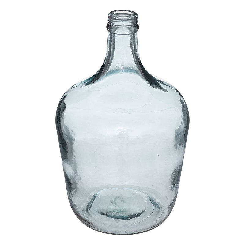 Foto van Atmosphera bloemenvaas olijfolie fles model - blauw transparant - glas - h30 x d18 cm - vazen