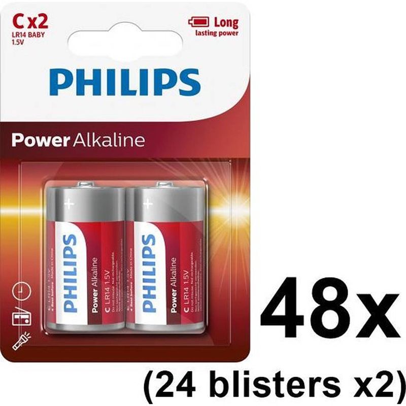 Foto van 48 stuks (24 blisters a 2st) - philips power c/lr14 alkalinebatterij