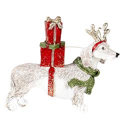 Foto van Clayre & eef kerstdecoratie beeld hond 9*3*8 cm rood wit kunststof decoratief figuur decoratieve accessoires