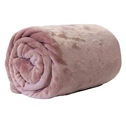 Foto van Droomtextiel enzo bank plaid oud roze 130 x 180 cm - fleece deken - super zacht - warm en donzig