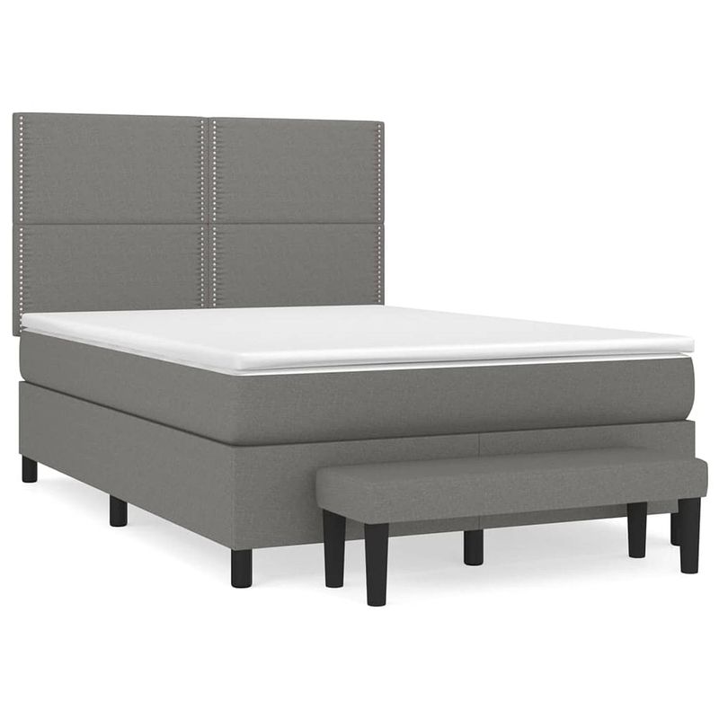 Foto van The living store boxspringbed donkergrijs 193x144x118/128 cm - pocketvering matras - middelharde ondersteuning -