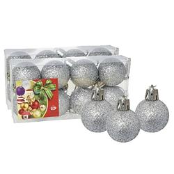 Foto van 16x stuks kerstballen zilver glitters kunststof 3 cm - kerstbal