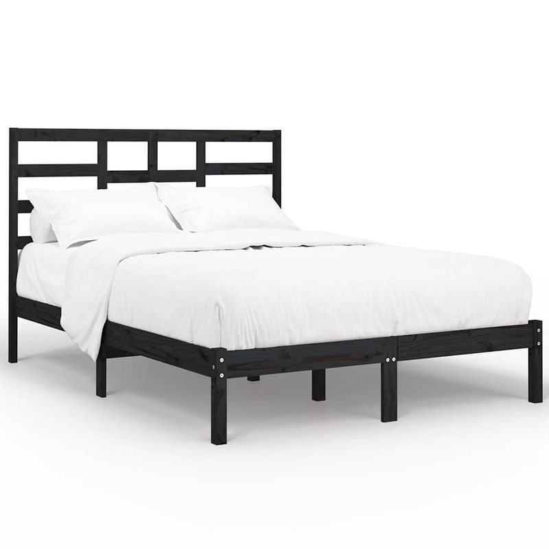 Foto van The living store houten bedframe - grenenhout - 140x200cm - zwart