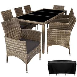 Foto van Tectake - wicker zitgroep 8 stoelen en tafel - inclusief beschermhoes- natuur - 404329