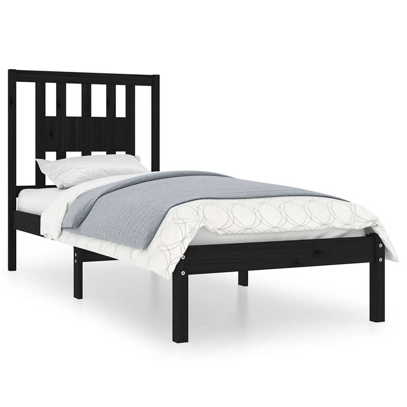 Foto van Vidaxl bedframe massief hout zwart 90x190 cm 3ft single