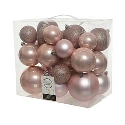 Foto van 26x stuks kunststof kerstballen lichtroze (blush) 6-8-10 cm glans/mat/glitter - kerstbal