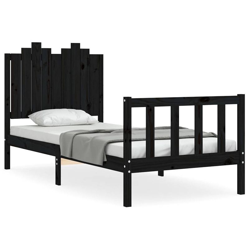 Foto van The living store bedframe - massief grenenhout - 195.5 x 95.5 x 110 cm - zwart