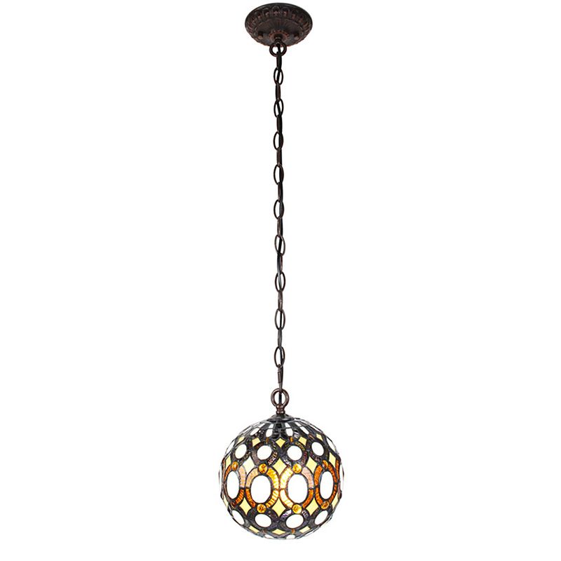 Foto van Lumilamp hanglamp tiffany ø 20x116 cm geel metaal / glas rond hanglamp eettafel hanglampen eetkamer glas in lood geel