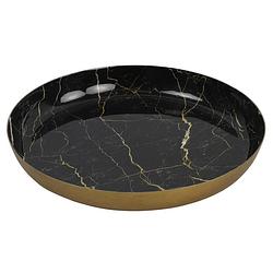 Foto van Dienblad/serveer tray marble - metaal - zwart/goud - dia 20 cm - dienbladen
