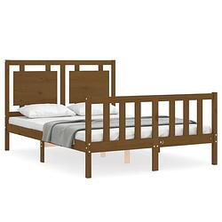 Foto van The living store bed massief grenenhout - 195.5 x 125.5 x 100 cm - multiplex lattenbodem - honingbruin - 4ft small