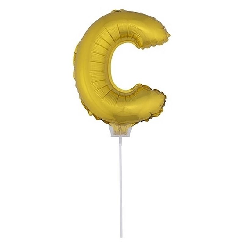 Foto van Gouden opblaas letter ballon c op stokje 41 cm - ballonnen