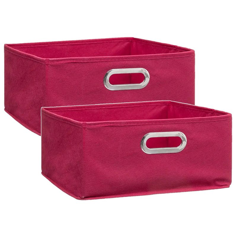 Foto van Set van 2x stuks opbergmand/kastmand 14 liter framboos roze linnen 31 x 31 x 15 cm - opbergmanden