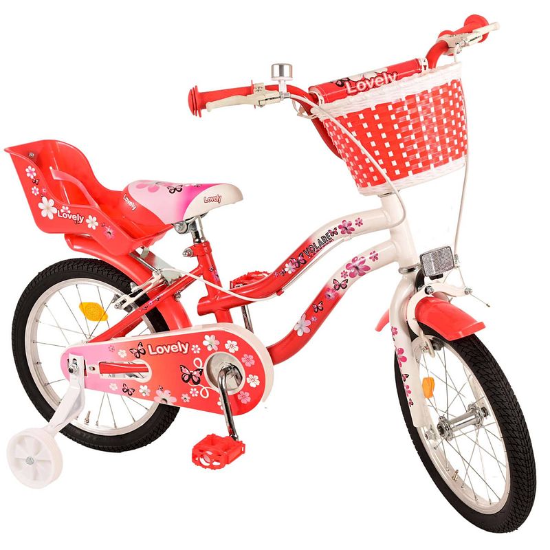 Foto van Volare lovely kinderfiets - meisjes - 16 inch - rood wit - twee handremmen