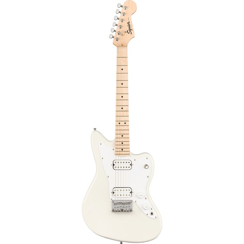 Foto van Squier mini jazzmaster hh olympic white mn kindergitaar / reisgitaar