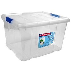 Foto van 1x opbergboxen/opbergdozen met deksel 25 liter kunststof transparant/blauw - opbergbox