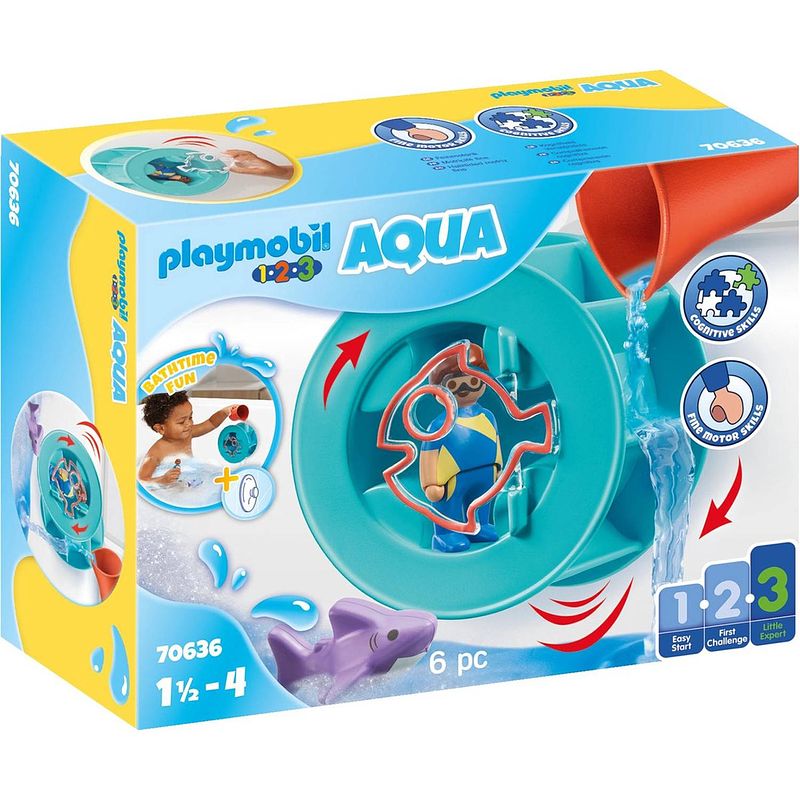 Foto van Playmobil 1.2.3 aqua - waterwervelrad met babyhaai 70636