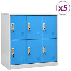 Foto van Vidaxl lockerkasten 5 st 90x45x92,5 cm staal lichtgrijs en blauw