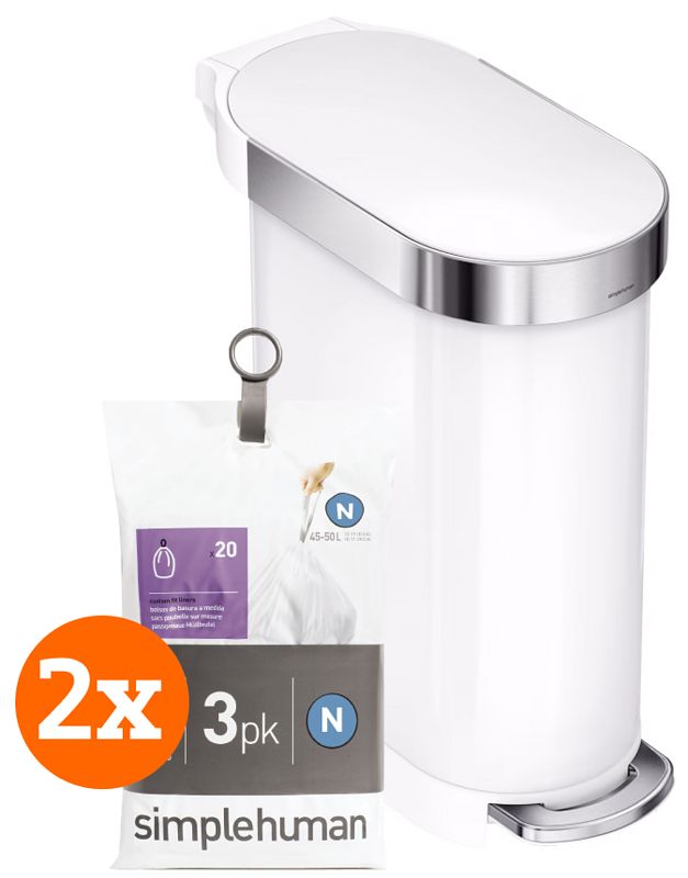 Foto van Simplehuman slim 45 liter wit + vuilniszakken (120 stuks)