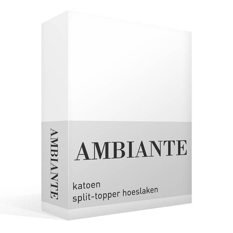 Foto van Ambiante percaline katoen split-topper hoeslaken - 100% percaline katoen - lits-jumeaux (200x210/220 cm) - wit