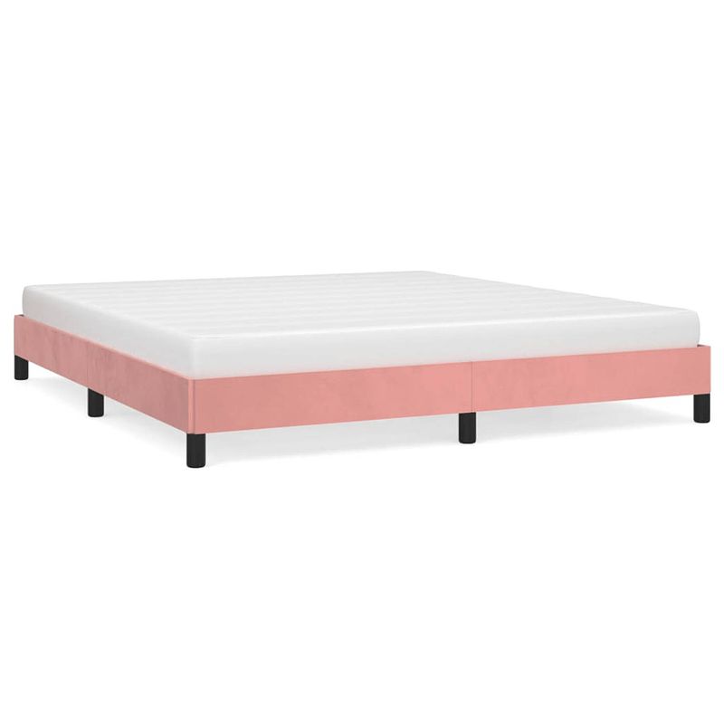 Foto van The living store bedframe fluweel - roze - 203x163x25cm - multiplex lattenbodem