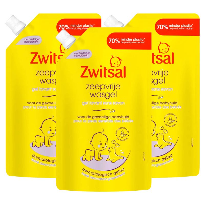 Foto van Zwitsal - navulling wasgel - zeepvrij - 3 x 500ml - voordeelpack