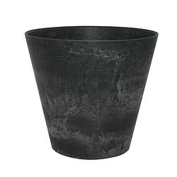 Foto van Plantenpot/bloempot in een natuursteen look dia 17 cm en hoogte 15 cm zwart - plantenpotten