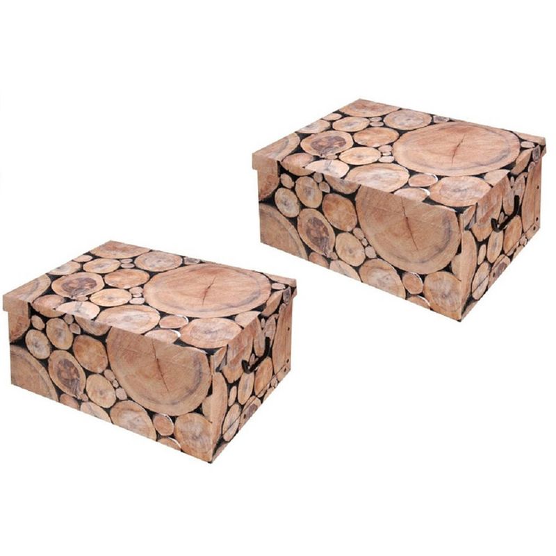 Foto van 2x stuks opbergboxen/opbergdozen boomstam motief - 52 x 38 cm - opbergbox