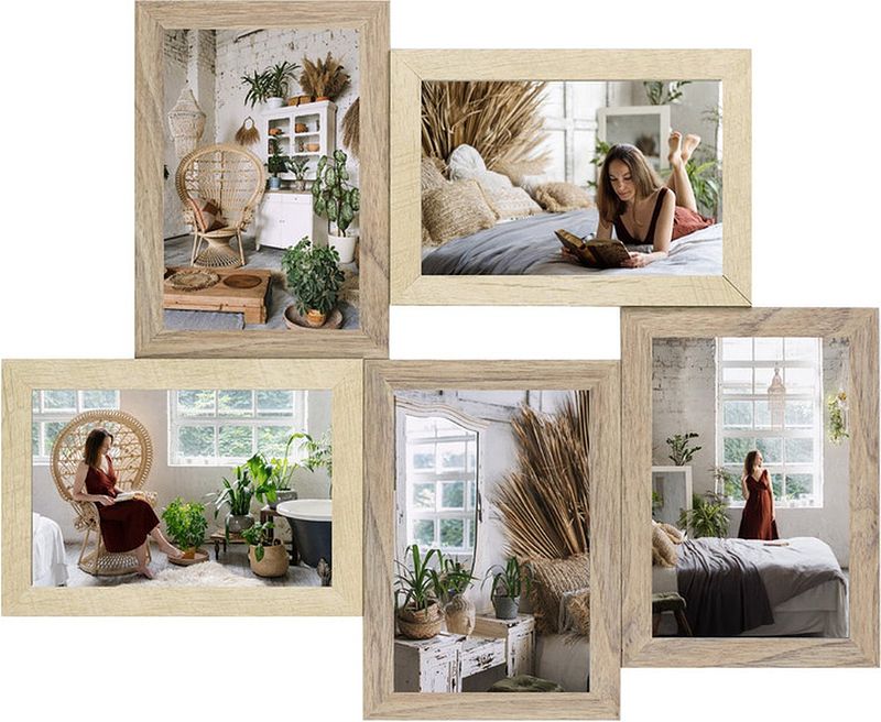 Foto van Haes deco houten multi fotolijst rena 5q bruin / crème voor 5 foto's formaat 10x15 (42x35 cm) - dt996hs