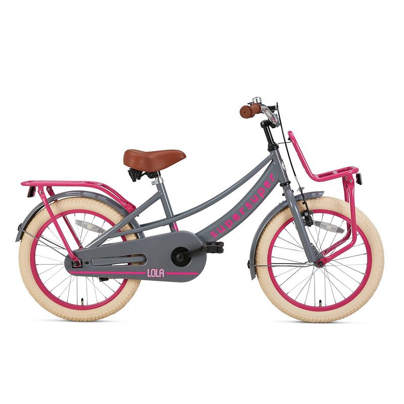 Foto van Supersuper meisjesfiets lola 18 inch 28 cm meisjes terugtraprem roze/grijs