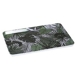 Foto van Dienblad/serveerblad rechthoekig jungle 30 x 22 cm wit/groen - dienbladen