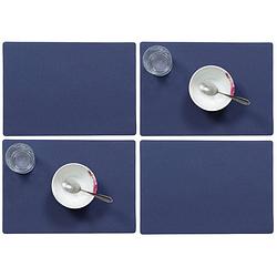 Foto van Set van 4x stuks stevige luxe tafel placemats plain donkerblauw 30 x 43 cm - placemats