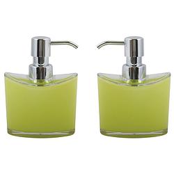 Foto van Msv zeeppompje/dispenser aveiro - 2x - ps kunststof - limegroen/zilver - 11 x 14 cm - 260 ml - zeeppompjes