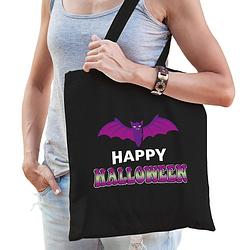 Foto van Halloween vleermuis / happy halloween trick or treat katoenen tas/ snoep tas zwart - verkleedtassen