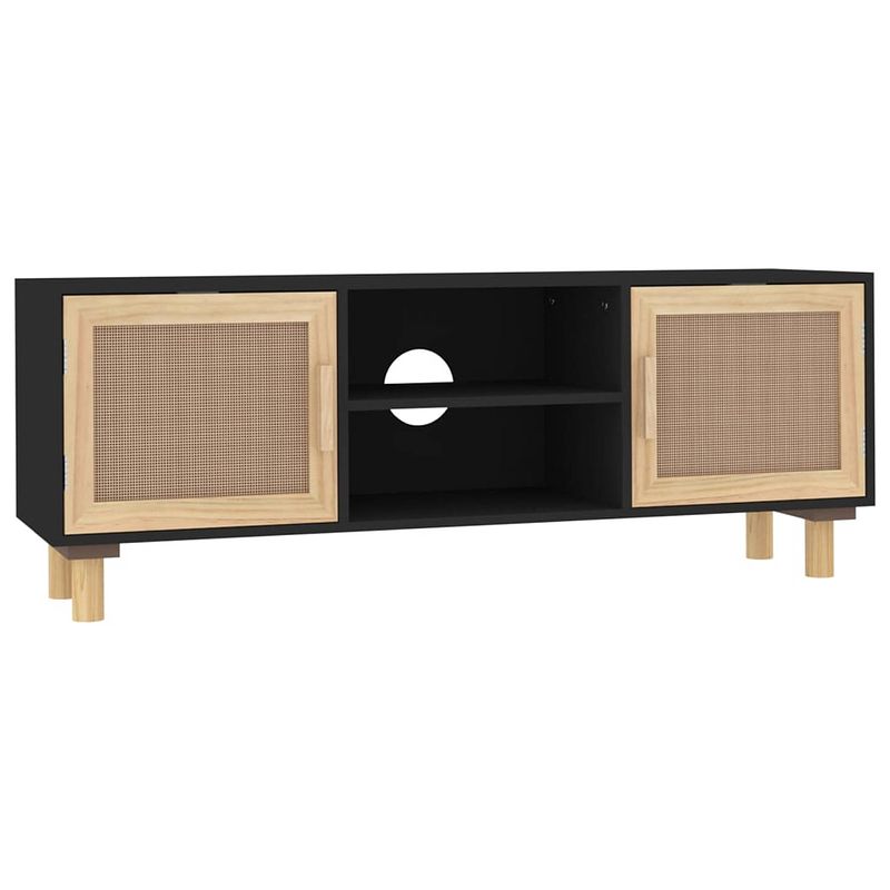 Foto van The living store tv-kast - klassiek - 105x30x40 cm - zwart - bewerkt hout - massief grenenhout - rattan