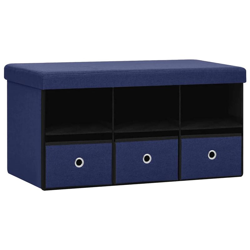 Foto van The living store halbank opbergbank - 76 x 38 x 38 cm - blauw - kunstlinnen - mdf