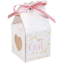 Foto van Santex cadeaudoosjes baby girl - babyshower bedankje - 6x stuks - wit/roze - 4 cm - dochter - cadeaudoosjes