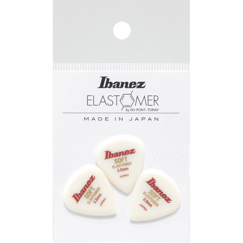 Foto van Ibanez belj1st25 elastomer plectrums 3-pack soft 2.5 mm - wit teardrop