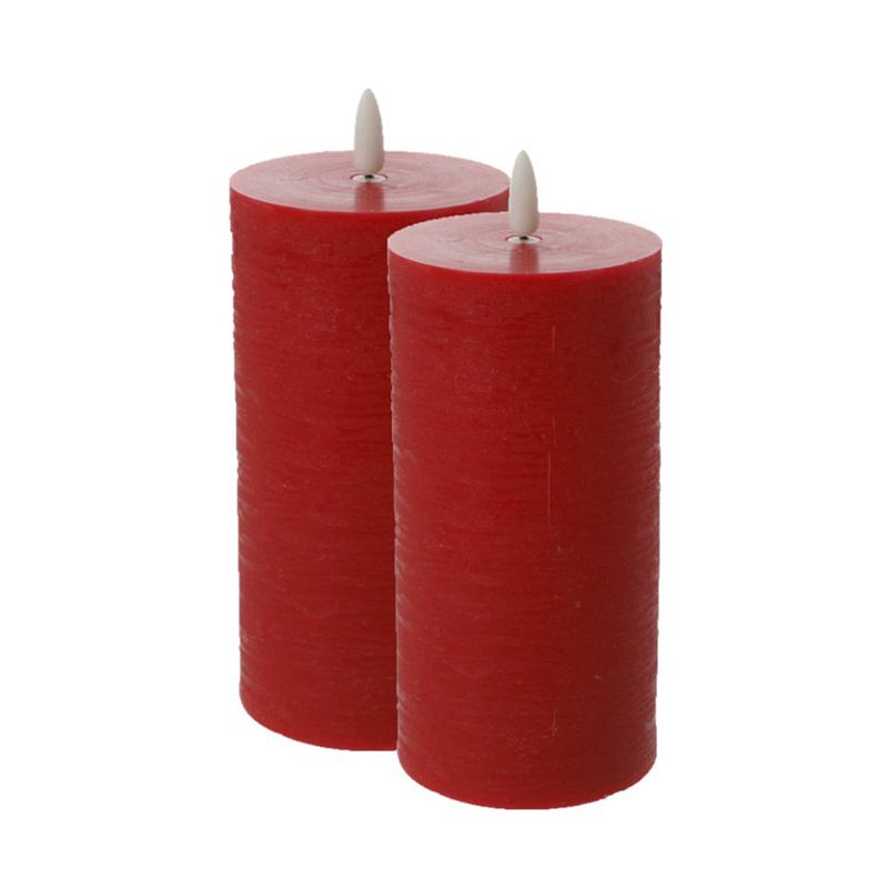 Foto van Cepewa led kaars/stompkaars - 2x - rood - d7,5 x h15 cm - led kaarsen