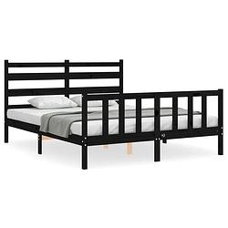 Foto van The living store bedframe met hoofdbord massief hout zwart 160x200 cm - bed