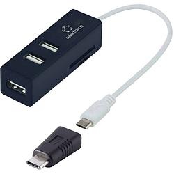 Foto van Renkforce renkforce 3 poorten usb 2.0-hub met ingebouwde sd-kaartlezer, met otg-functie zwart