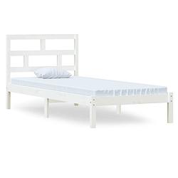 Foto van The living store houten bedframe - 205.5 x 106 x 100 cm - wit - massief grenenhout - stevige lattenbodem - geschikt